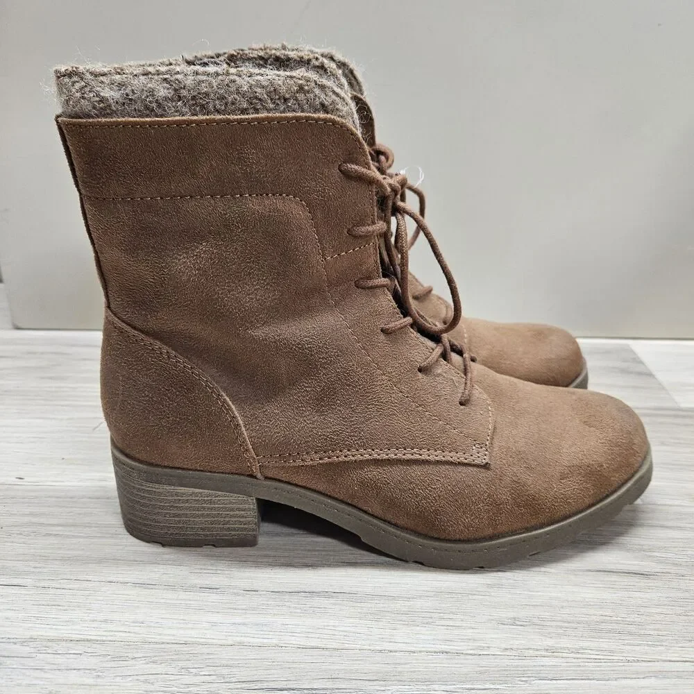 Universal Thread Womens Brown Ankle Boots Size 8.5 Casual Neutral Lace Up
